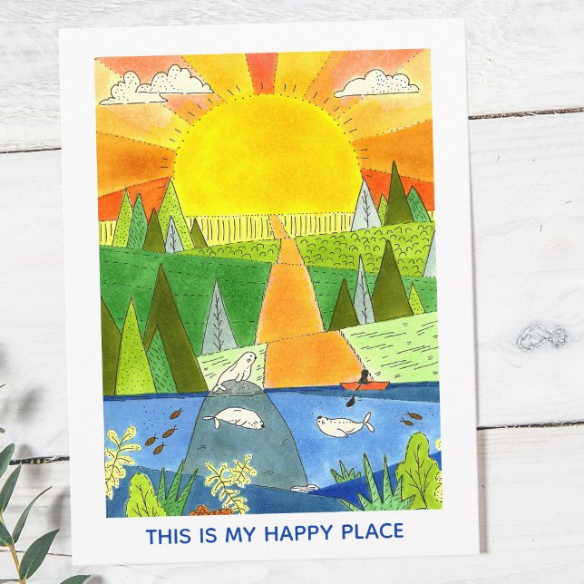 Lycklig Ställe i Maine Vykort (Illustrated Maine "Happy Place" Postcard)