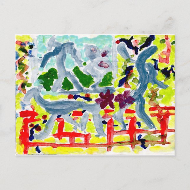 Lycklig stick figur med vykort för hund med pipand (Framsida)