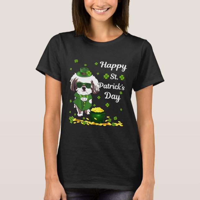 Lycklig Stpatricks Shih Tzu Hund T Shirt (Framsida)