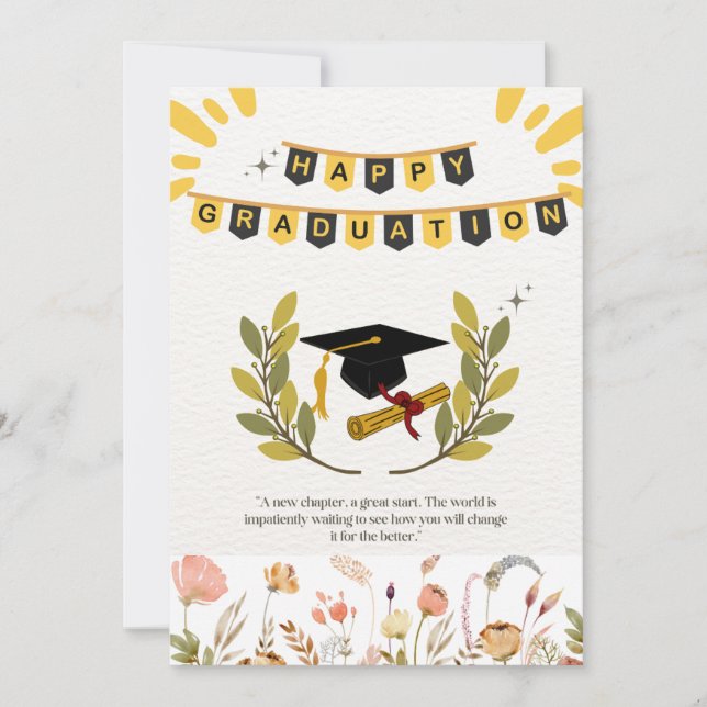 Lycklig Studenten-kort med Blommigt och Tassel Ill (Framsida)