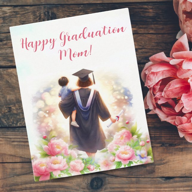 Lycklig Studenten Mamma med Småbarn och ponnyer Kort (A heartwarming card for Mom the Scholar! )