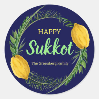 Lycklig Sukkot Lulav Blue Stickers Runt Klistermärke