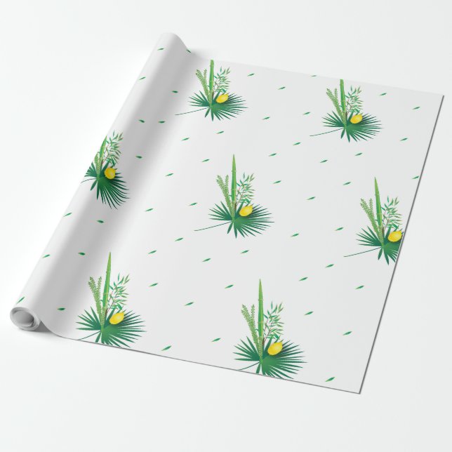 Lycklig Sukkot Lulav & Etrog Fyra arter Vattenfärg Presentpapper (Utrullad)