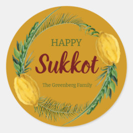 Lycklig Sukkot Lulav Gult Stickers Runt Klistermärke