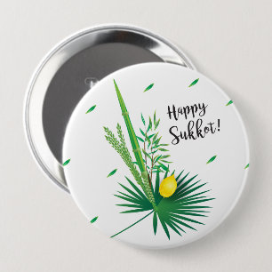 Lycklig Sukkot Lulav och Etrog Watercolor Mönster Knapp