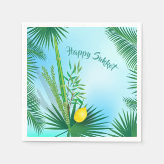 Lycklig Sukkot Lulav och Etrog Watercolor Mönster Pappersservett