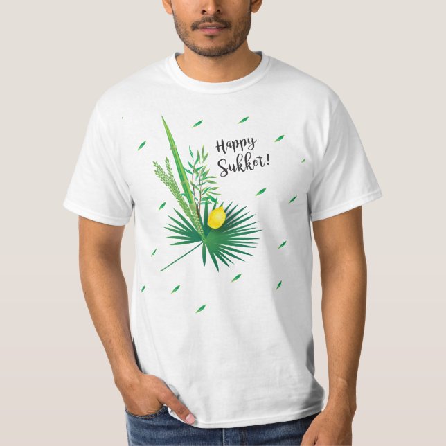Lycklig Sukkot Lulav och Etrog Watercolor Mönster T Shirt (Framsida)