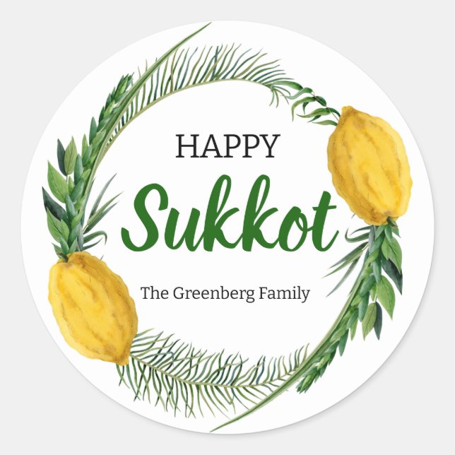 Lycklig Sukkot Lulav Stickers Runt Klistermärke (Framsida)