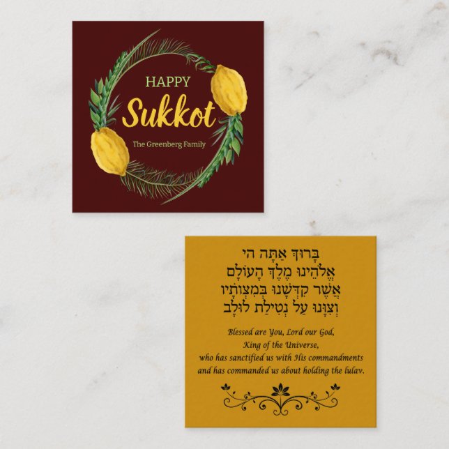 Lycklig Sukkot med Hebrew English Lulav Blessing Anteckningskort (Fram/baksida)