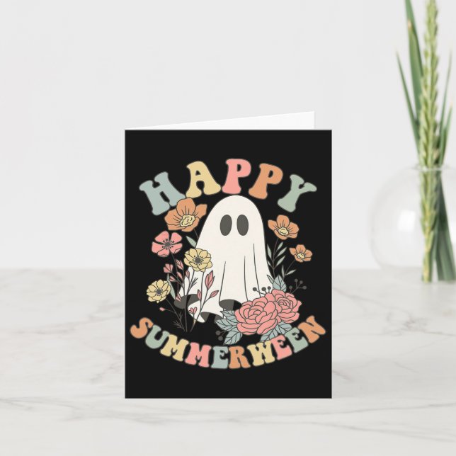 Lycklig Summerween Halloween Sommar Blommigt Ghost Kort (Framsida)