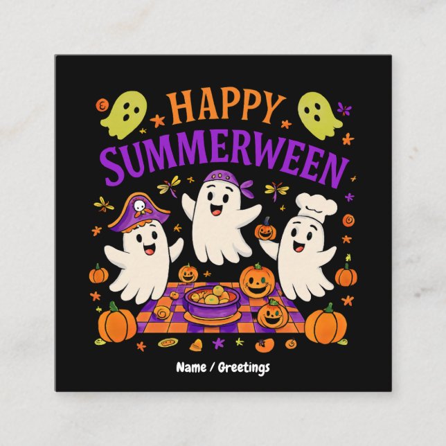 Lycklig Summerween Halloween Spooky Summer Ghost Fyrkantigt Visitkort (Framsida)