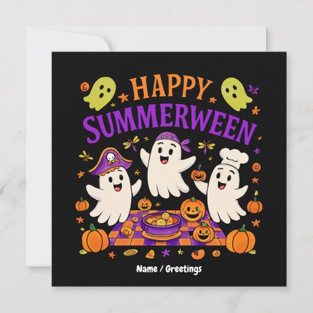 Lycklig Summerween Halloween Spooky Summer Ghost Inbjudningar (Framsida)