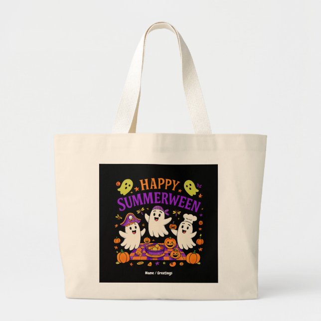 Lycklig Summerween Halloween Spooky Summer Ghost Jumbo Tygkasse (Framsidan)