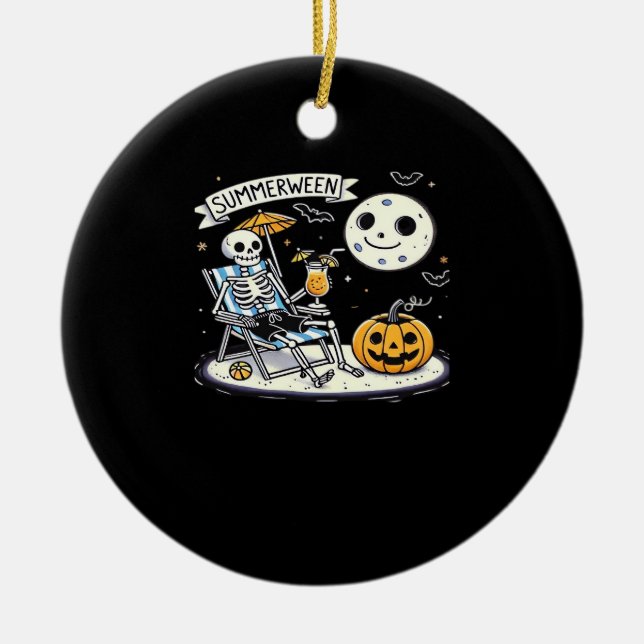 Lycklig Summerween Skeleton Drink Summer Halloween Julgransprydnad Keramik (Framsidan)