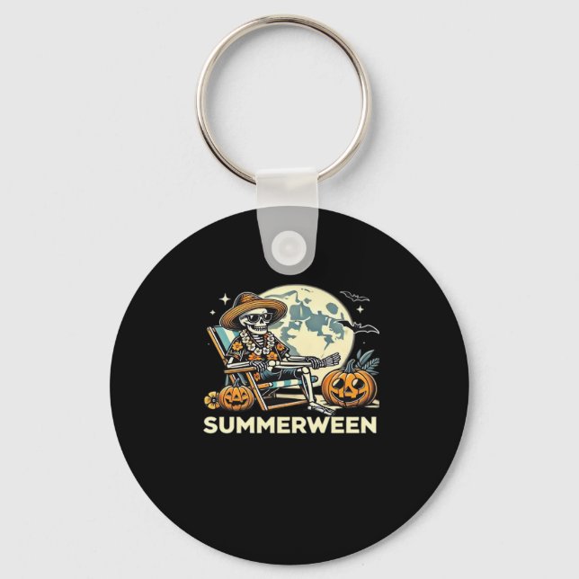 Lycklig Summerween Skeleton Drink Summer Halloween Nyckelring (Framsida)