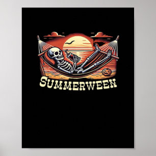 Lycklig Summerween Skeleton Drink Summer Halloween Poster