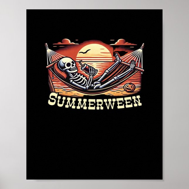 Lycklig Summerween Skeleton Drink Summer Halloween Poster (Framsidan)