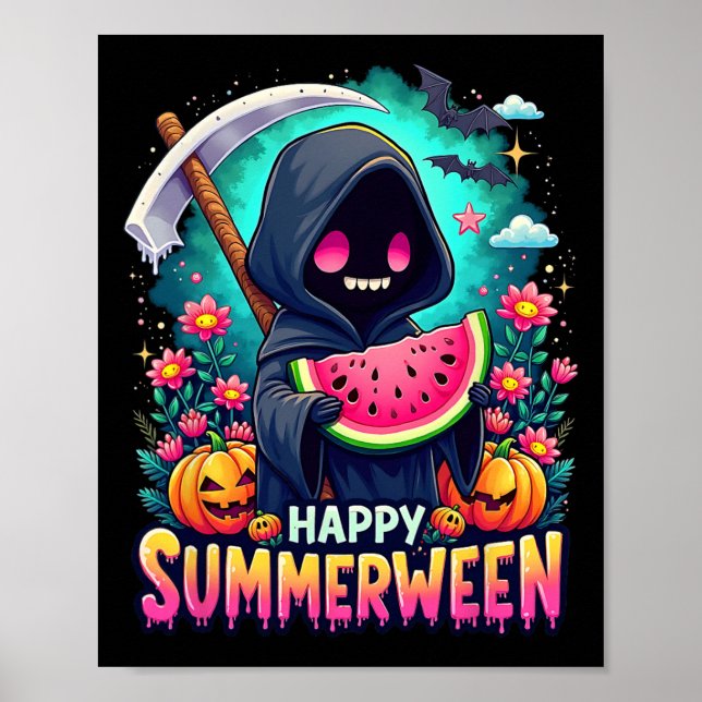 Lycklig Summerween Skeleton Jack-o-lantern Summer  Poster (Framsidan)