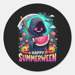 Lycklig Summerween Skeleton Jack-o-lantern Summer Runt Klistermärke