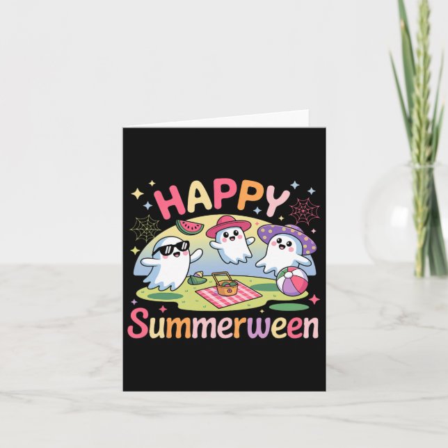 Lycklig Summerween Summer Halloween Ghost Kort (Framsida)
