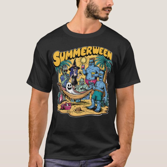 Lycklig Summerween Summer Halloween Helgdag Beach  T Shirt (Framsida)