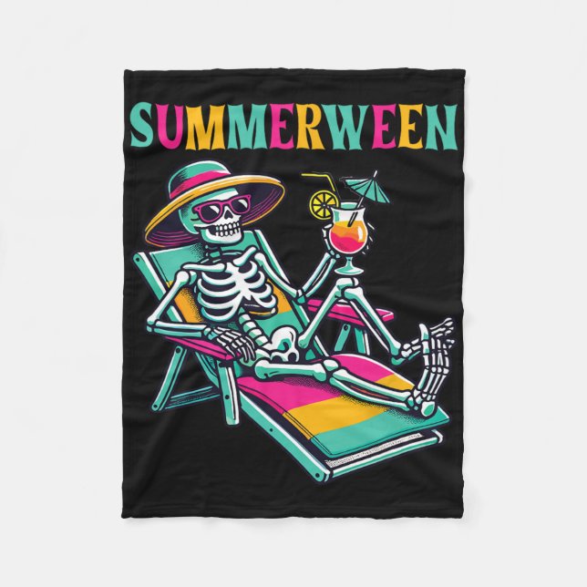 Lycklig Summerween Summer Halloween Skeleton Fleecefilt (Framsidan)