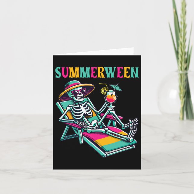 Lycklig Summerween Summer Halloween Skeleton Kort (Framsida)