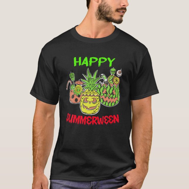 Lycklig Summerween Summer Watermelon Halloween Bas T Shirt (Framsida)