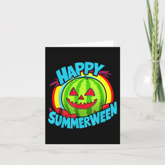 Lycklig Summerween Summer Watermelon Jack-o-lanter Kort (Framsida)