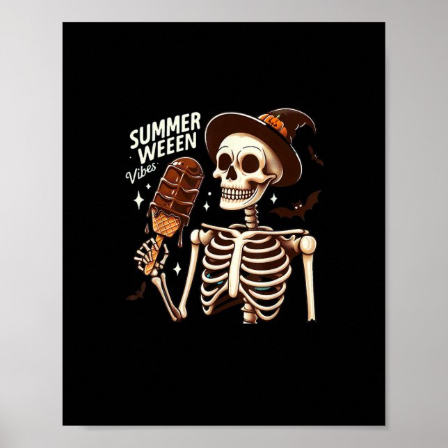 Lycklig Summerween Vibes Skeleton Glass Sommaren H Poster (Framsidan)