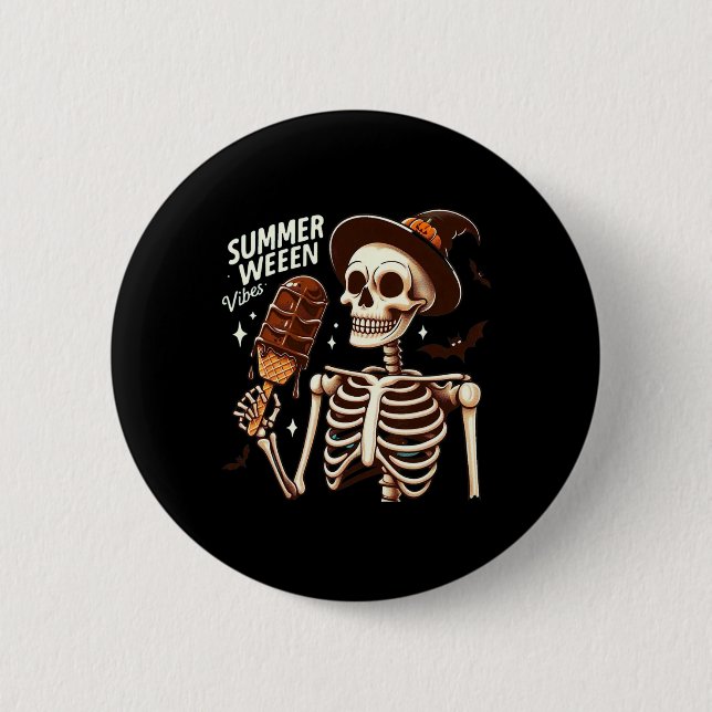 Lycklig Summerween Vibes Skeleton Ice Cream Summer Knapp (Framsida)