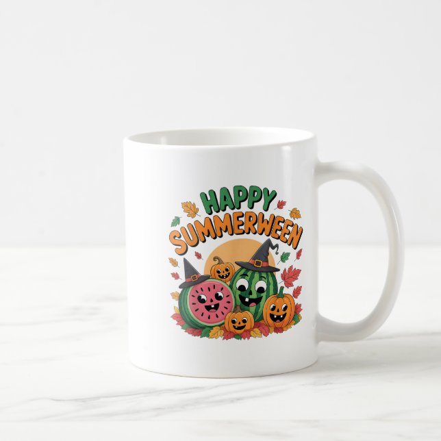 Lycklig Summerween Watermelon Jack-o-lantern Humor Kaffemugg (Höger)