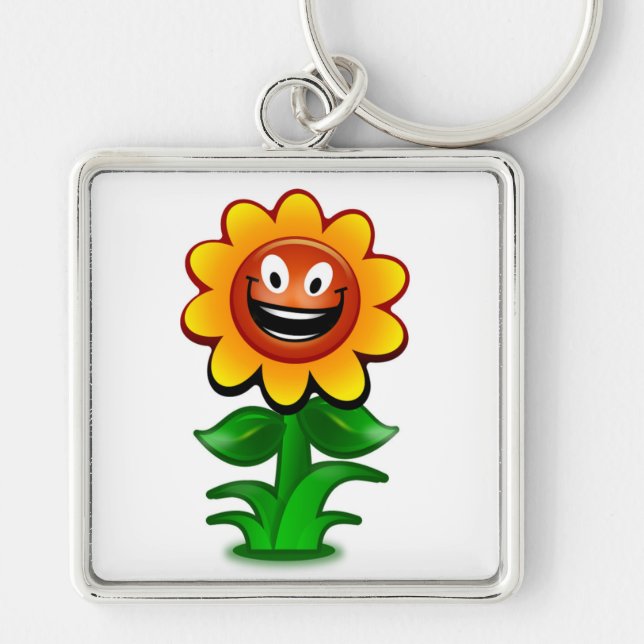 LYCKLIG SUNFLOWER FYRKANTIG SILVERFÄRGAD NYCKELRING (Framsidan)