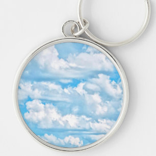 Lycklig Sunny Clouds Background Scenery Rund Silverfärgad Nyckelring