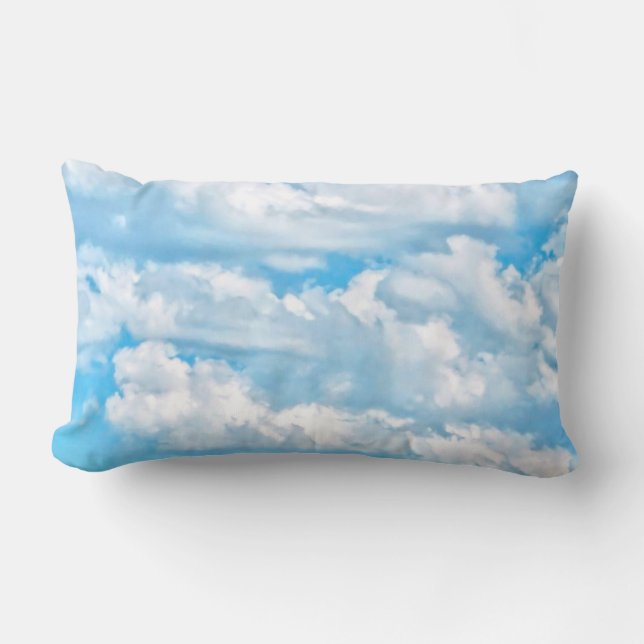 Lycklig Sunny Clouds Blue Background Lumbarkudde (Framsida)