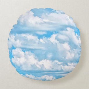 Lycklig Sunny Clouds Blue Background Rund Kudde