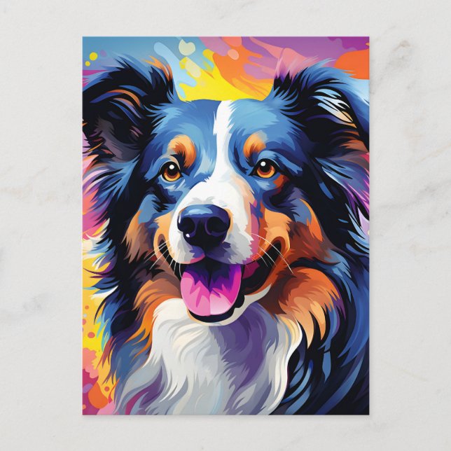 Lycklig Sunny Puppy Watercolor Helg Vykort (Framsida)