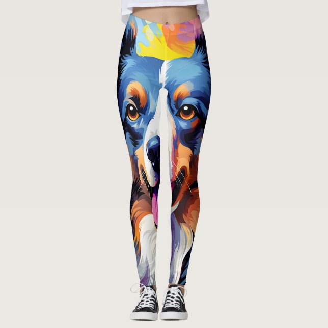 Lycklig Sunny Puppy Watercolor Leggings (Framsida)