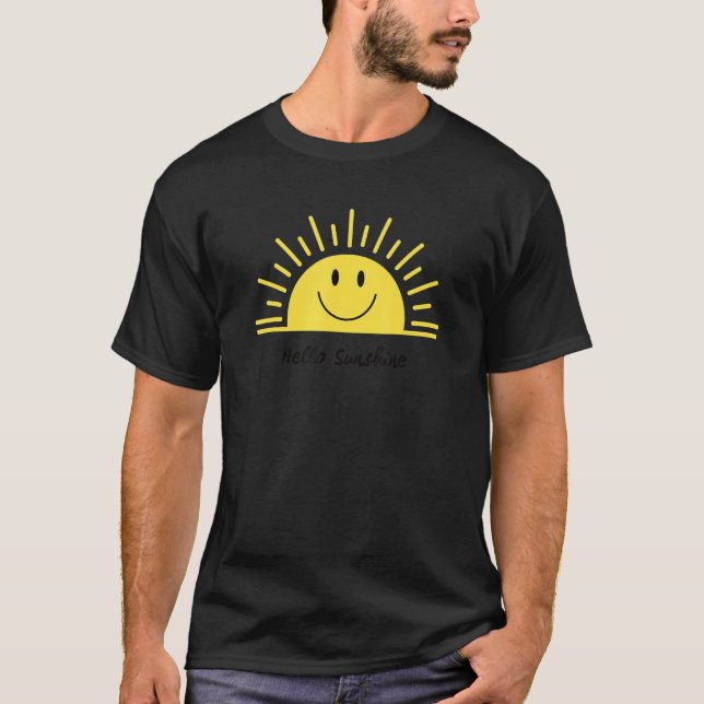 Lycklig Sunshine Cute Gult Smile Ansikte Sol Smild T Shirt (Framsida)