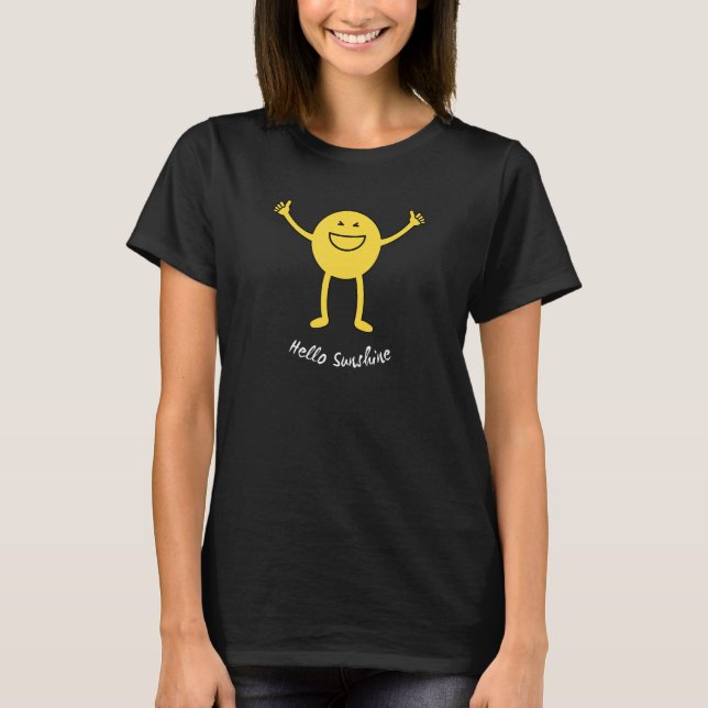 Lycklig Sunshine Cute Gult Smile Ansikte Sol Smild T Shirt (Framsida)