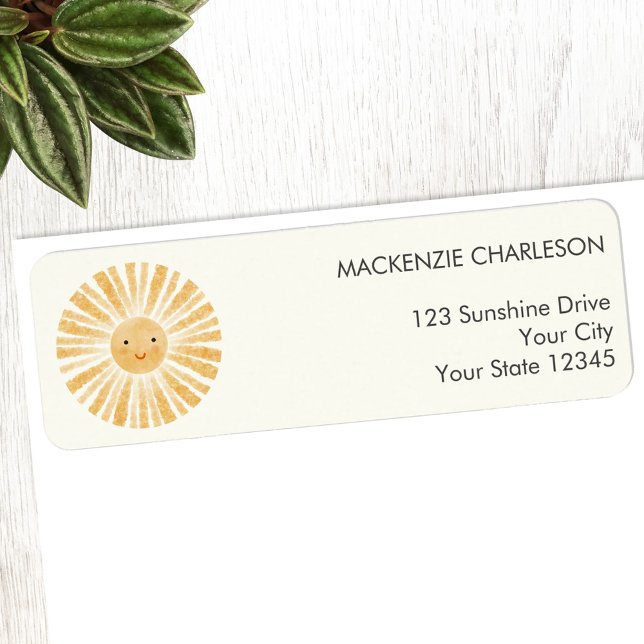 Lycklig Sunshine Return-adressetikett Returadress Etikett (Happy watercolor sunshine personalized return address label)