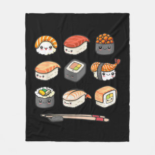 Lycklig Sushi Anime Kawaii Set Japanska Food Älska Fleecefilt
