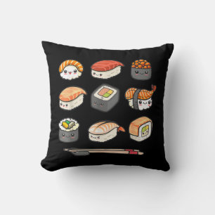 Lycklig Sushi Anime Kawaii Set Japanska Food Älska Kudde