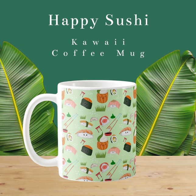 Lycklig Sushi Kawaii Kaffemugg (Skapare uppladdad)