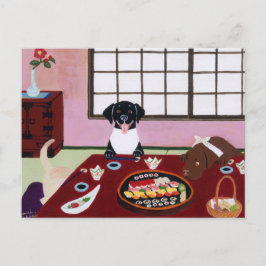 Lycklig Sushi Party Labradors Vykort