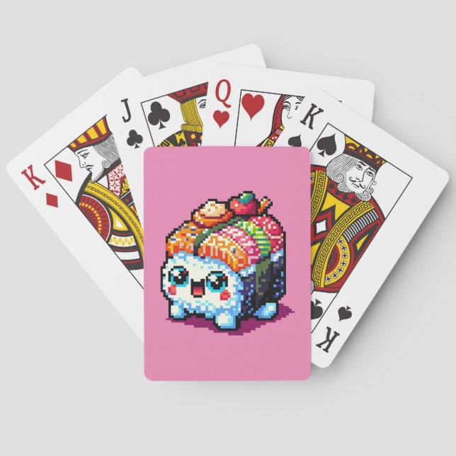 Lycklig Sushi Roll - Cute Pixel Art Japansk mat Casinokort (Baksidan)