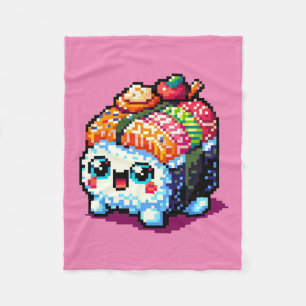Lycklig Sushi Roll - Cute Pixel Art Japansk mat Fleecefilt
