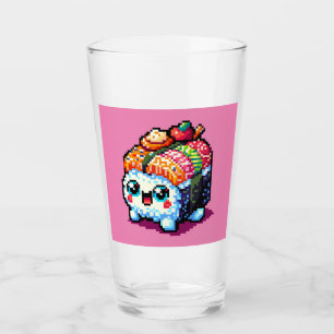 Lycklig Sushi Roll - Cute Pixel Art Japansk mat Glaskopp