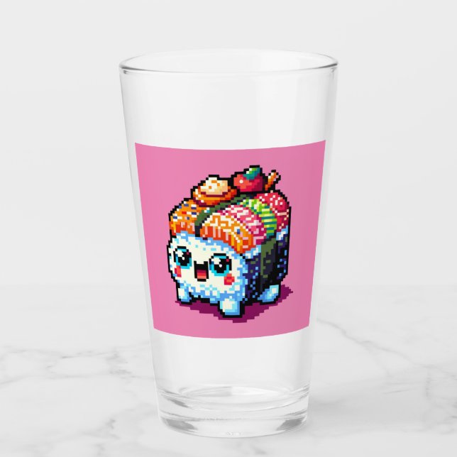 Lycklig Sushi Roll - Cute Pixel Art Japansk mat Glaskopp (Framsida)