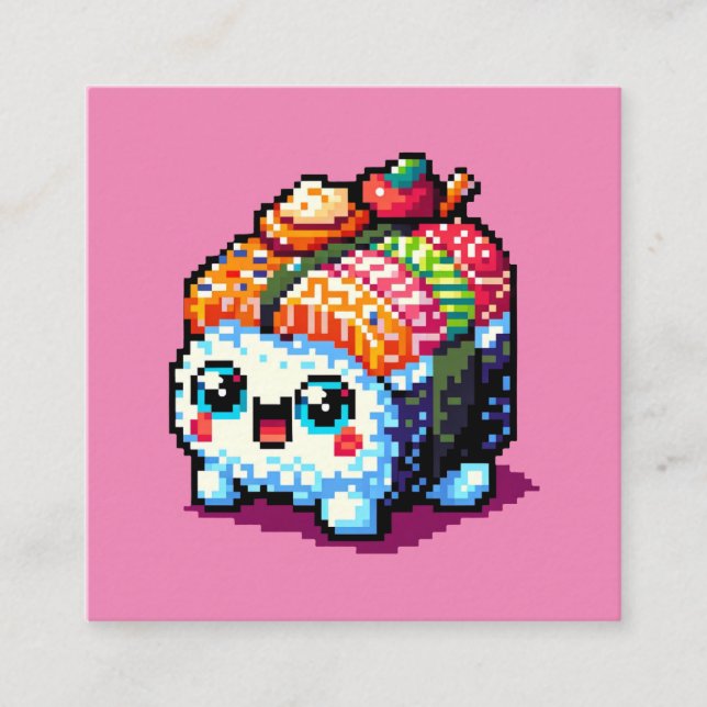 Lycklig Sushi Roll - Cute Pixel Art Japansk mat Tilläggskort (Framsida)